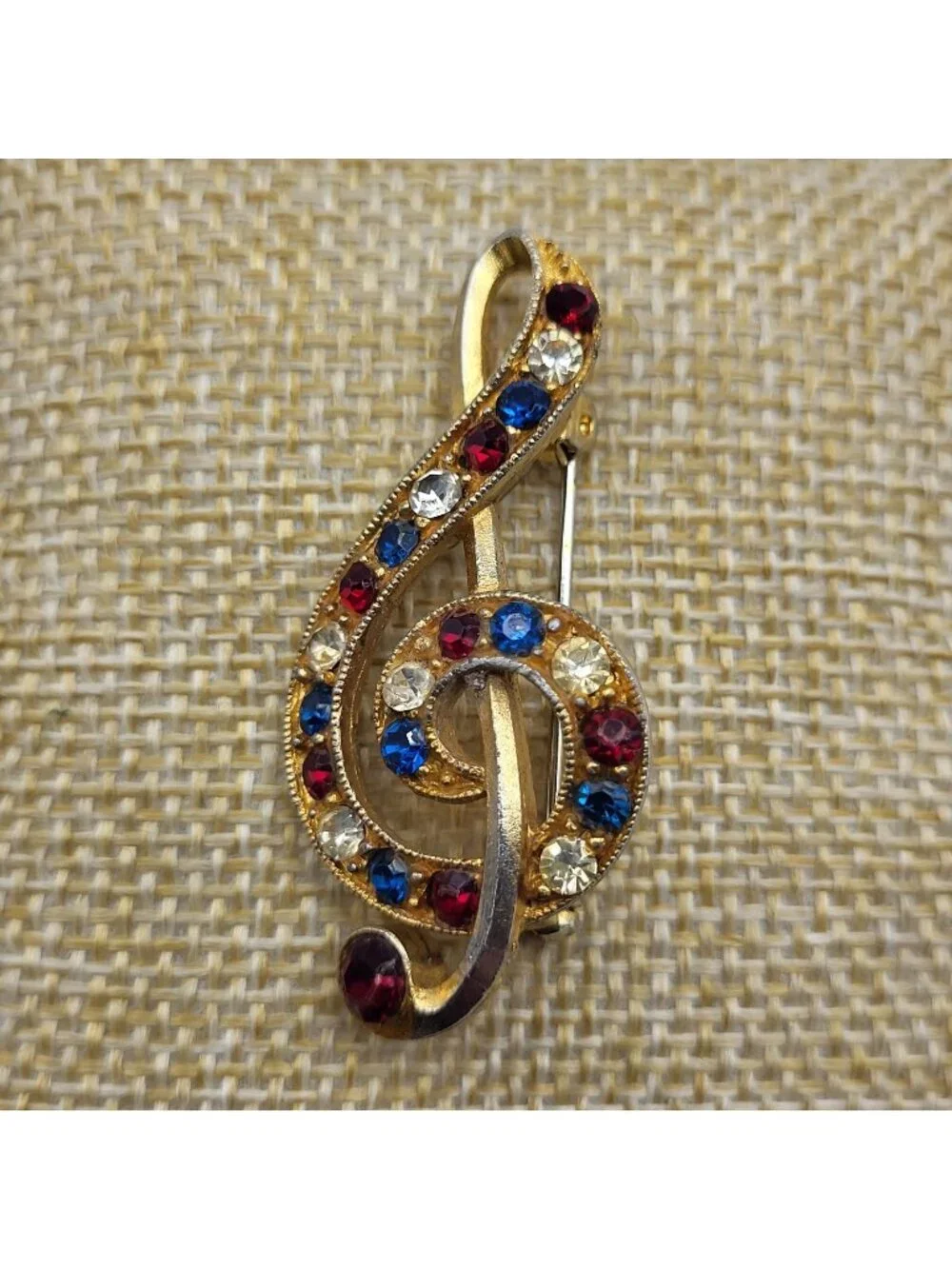 Rafaelian Vintage Signed Rhinestone Music Note Brooch Pin